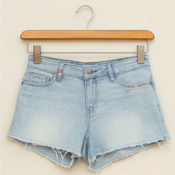 Levi’s Women’s Sz 5 Juniors Denim Cutoff Shorts Light Wash W Rainbow Embroidery - Picture 5 of 5